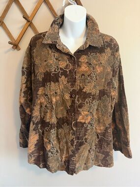 Vintage Northern Reflections Brown Leaf Corduroy Shirt XL/TG Petite